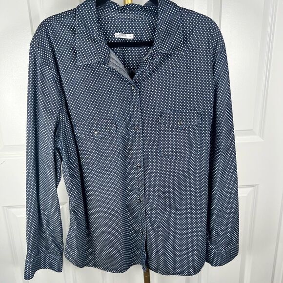 Sz XXL Gap 1969 Denim Polka Dot Snap Closure Button Up Shirt $60 MSRP - Picture 2 of 9